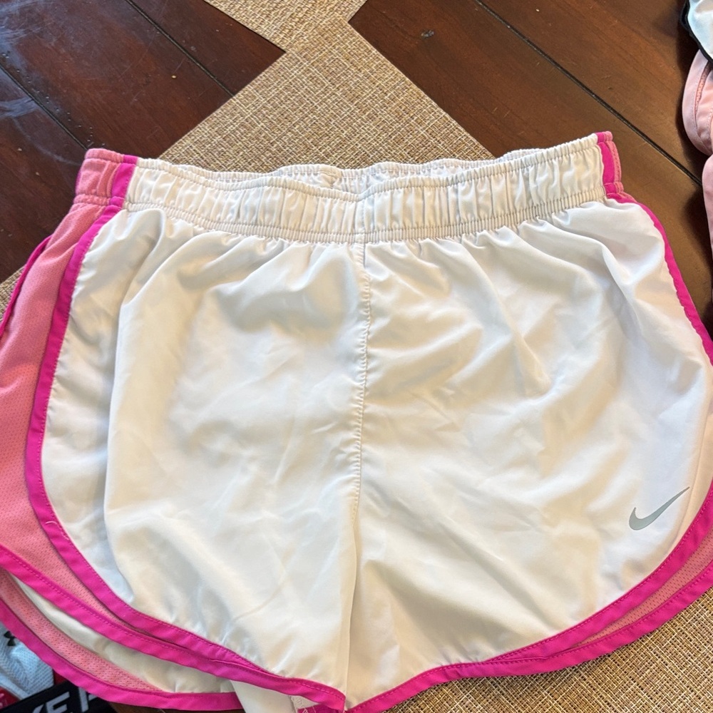 Nike Women's White and Pink Athletic Shorts